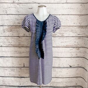 Theory blue and white striped ruffle t-shirt dress